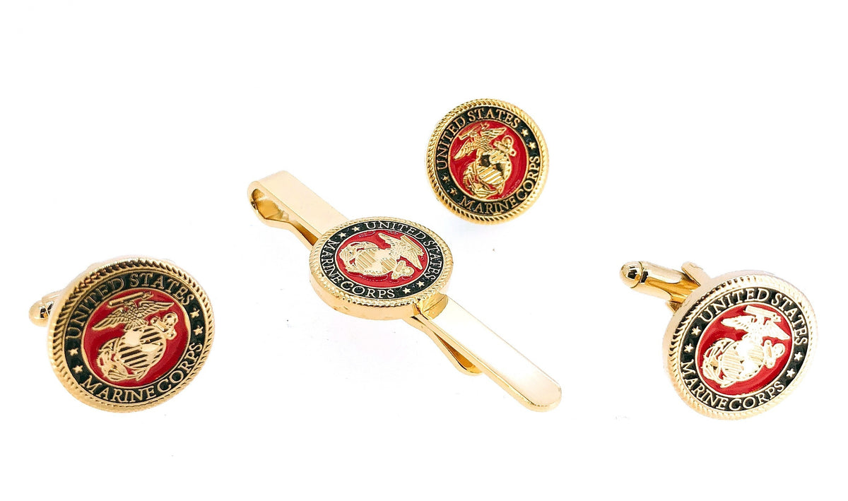 Pack Completo de Gemelos para Camisa Pasador de Corbata y pin de solapa del Emblema de los US Marines