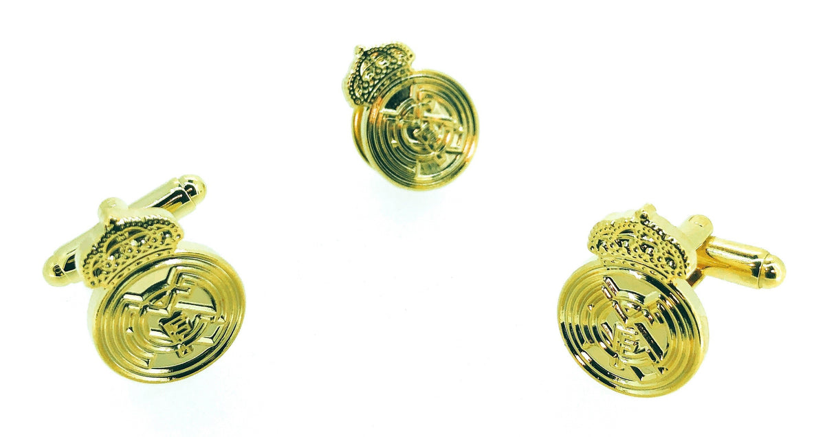 Pack Completo de Pin y Gemelos para camisa Escudo Real Madrid Dorado