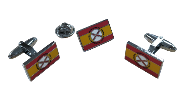 Pack Pin y Gemelos Bandera España Lema Tercios de Flandes 18x11mm