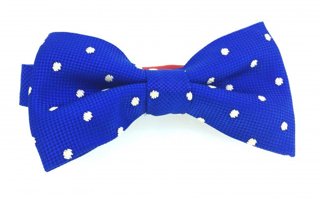 Pajarita HUGO de pura Seda Jacquard topos blancos sobre azul
