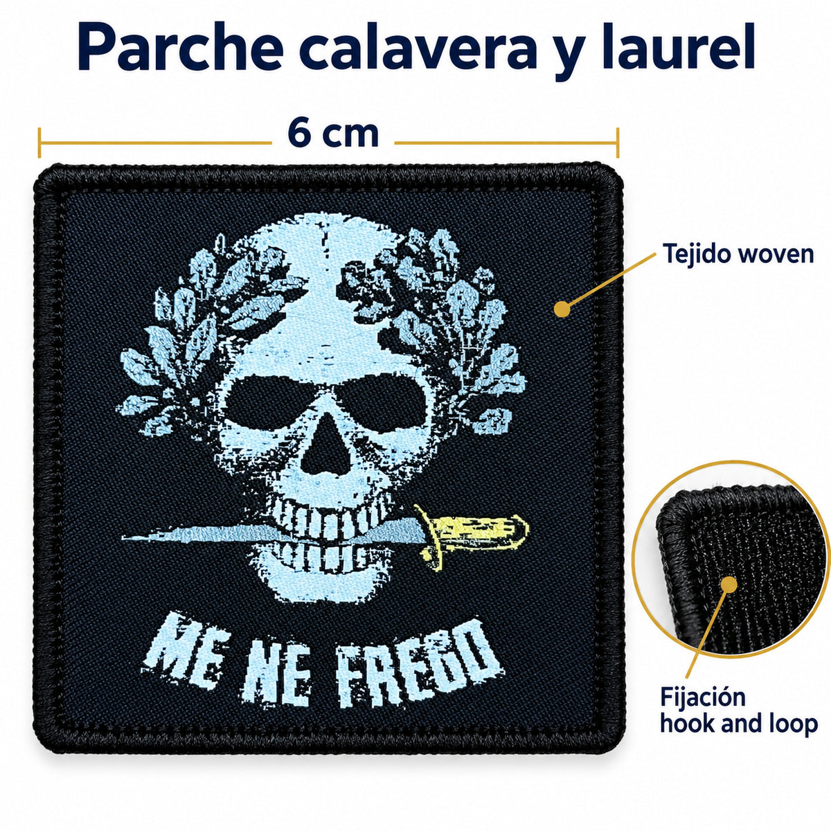 Parche Calavera y Laurel «ME NE FREGO» Woven de 6 cm con Hook and Loop