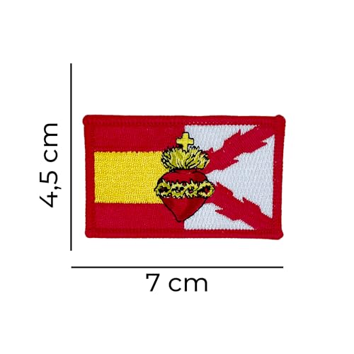 Parche Bordado Termoadhesivo Bandera de España y Cruz de Borgoña con el Sagrado Corazón - 7 x 4,5 cm