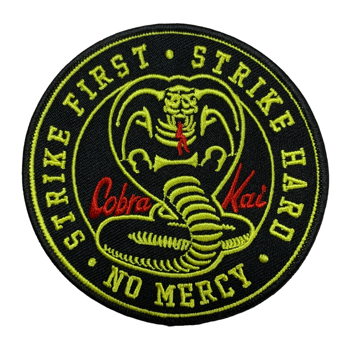Parche Cobra Kai Round Strike First Strike Hard No Mercy 9 cm