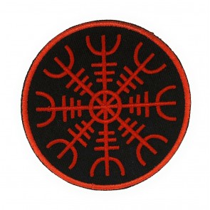 Parche Termoadhesivo Símbolo de Protección Vikingo Aegishjalmur Rojo y Negro 9 Cm