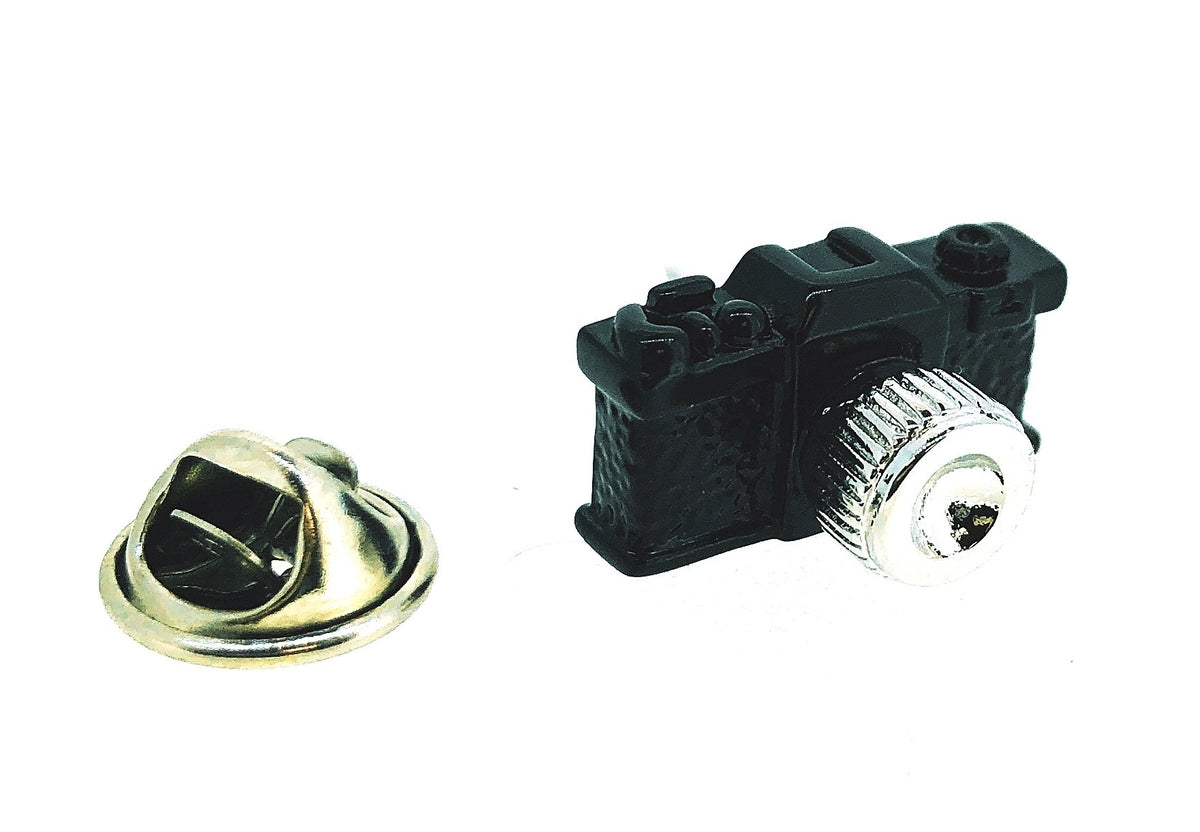 Pin de Solapa Cámara Reflex Negra con Objetivo