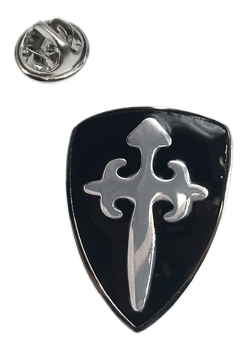 Pin de Solapa Escudo Medieval Negro y Plateado