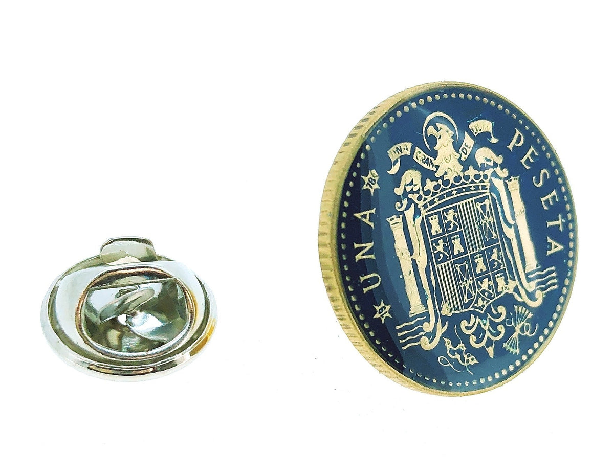 Pin de Solapa Moneda Original Pintada a Mano 1 Peseta Aguila de San Juan Azul