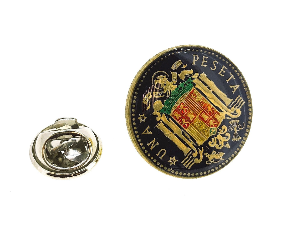 Pin de Solapa Moneda Original Pintada a Mano 1 Peseta Aguila de San Juan Multicolor