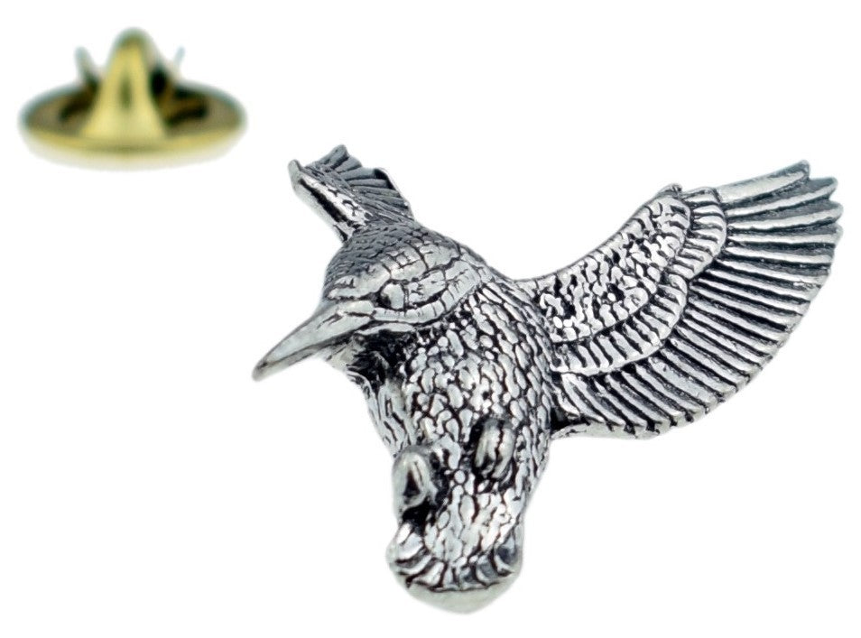 Pin de Solapa Pájaro Pescador Plateado