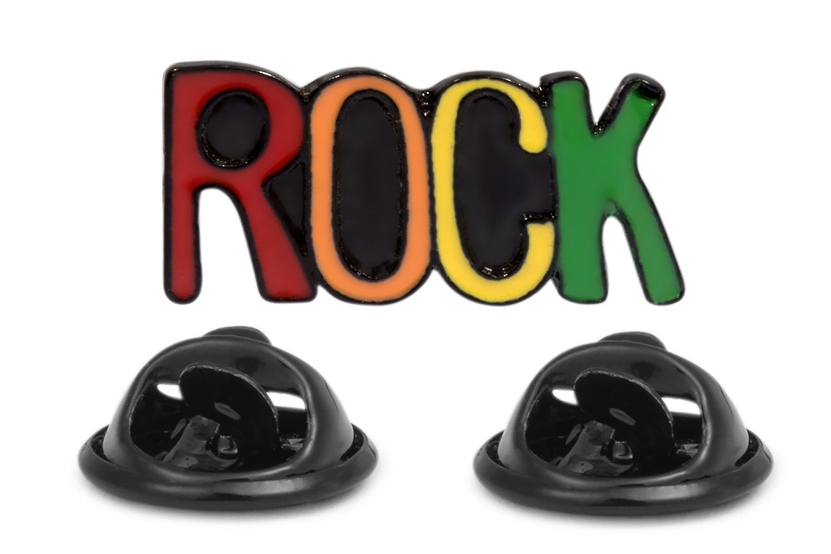 Pin de Solapa palabra Rock en colores -28x14mm