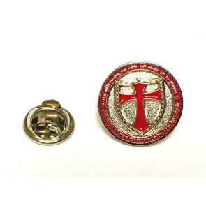 Pin de Solapa Redondo con Escudo Cruz Templaria en Rojo