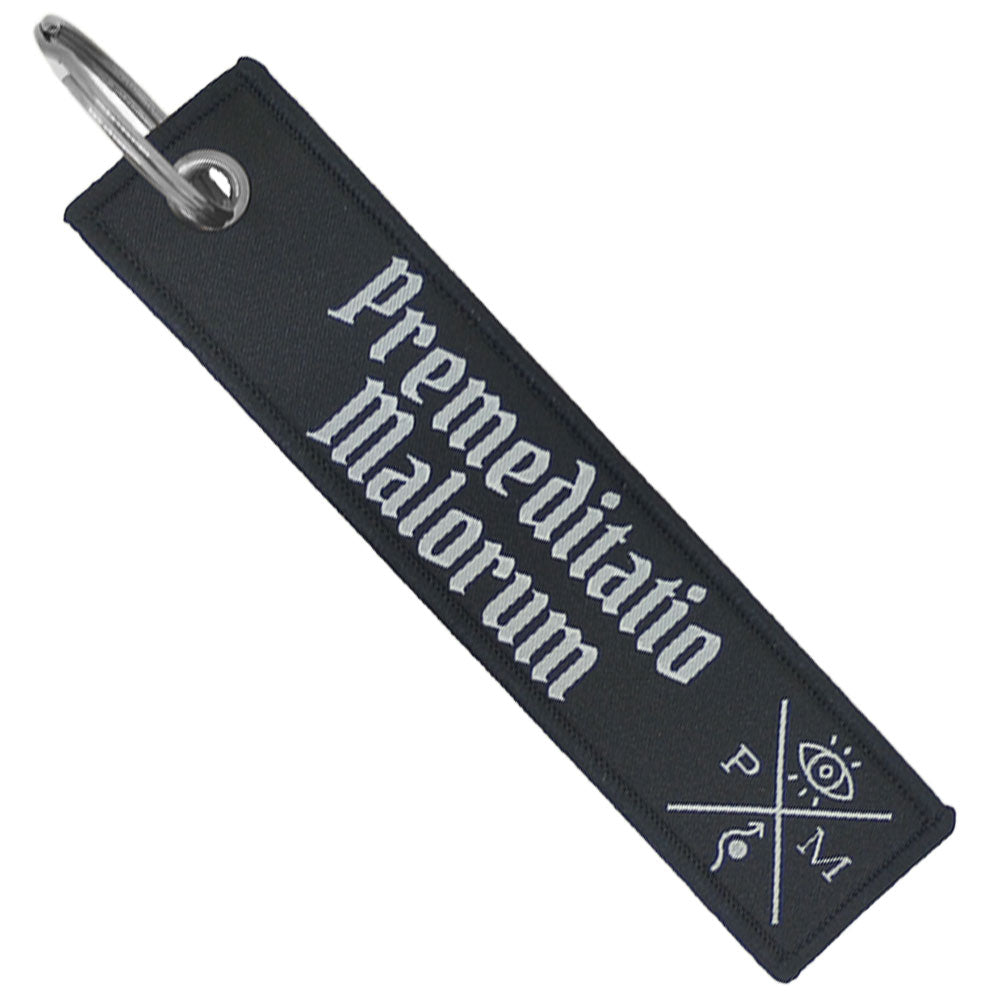 Llavero de Tela bordado a doble cara con Frase Estoica Premeditatio Malorum 13 x 3 cm