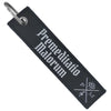Double-sided embroidered Fabric Keychain with Premeditatio Malorum Phrase 13 x 3 cm