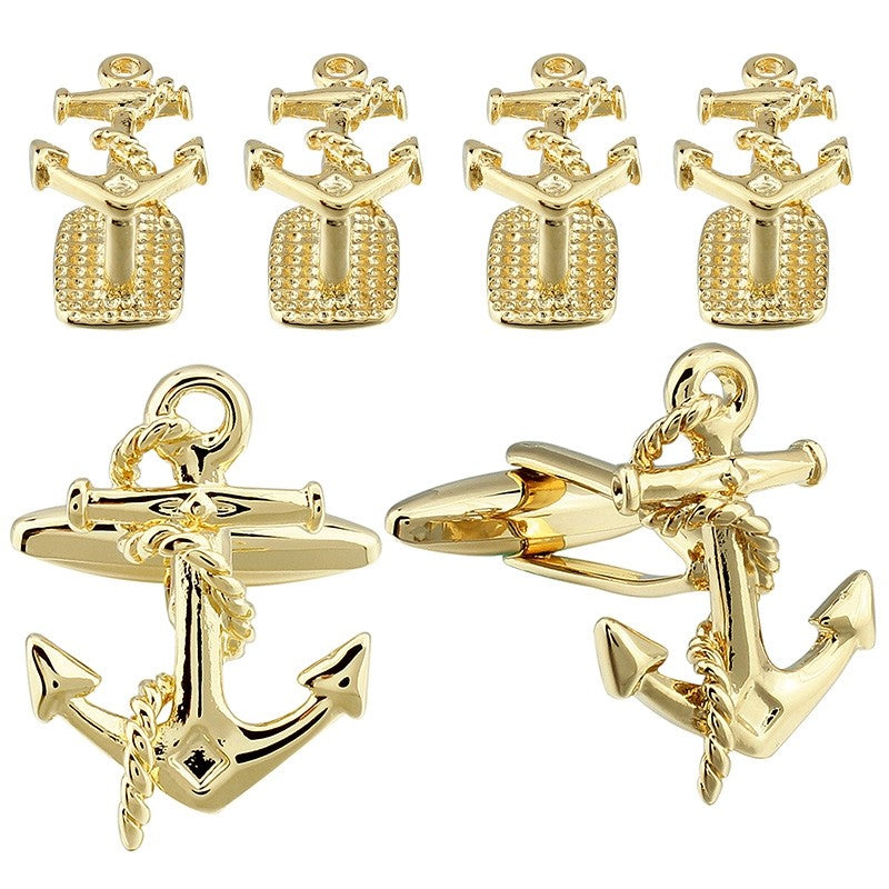 Stud Set Botones de Esmoquin y Gemelos Ancla Dorada