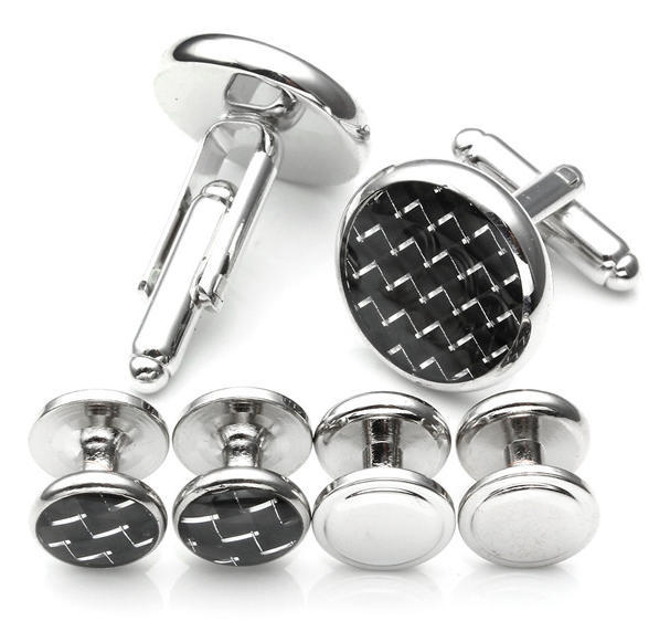 Stud Set Botones de Esmoquin y Gemelos Black and Steel Mosaic