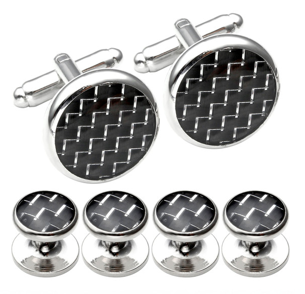 Stud Set Botones de Esmoquin y Gemelos Black and Steel Mosaic