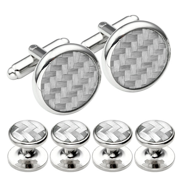 Stud Set Botones de Esmoquin y Gemelos Grey and Plated Mosaic