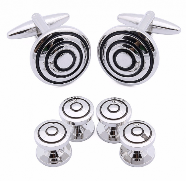 Stud Set Botones de Esmoquin y Gemelos Round Black Stripes