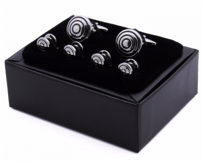 Stud Set Botones de Esmoquin y Gemelos Round Black Stripes