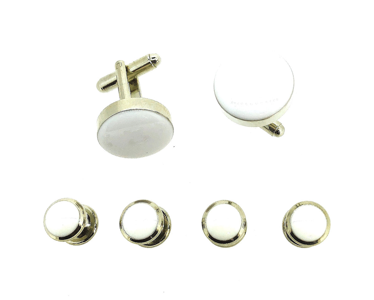 Stud Set Botones de Esmoquin y Gemelos Steel And White