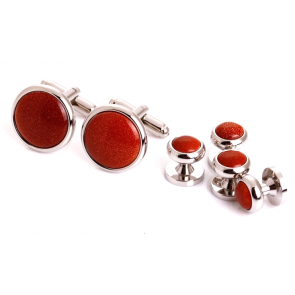 Stud Set Botones de Esmoquin y Gemelos Sterling Plated and Shine Brown Stone