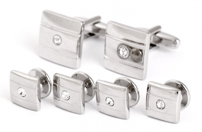 Stud Set Botones de Esmoquin y Gemelos Stripes and Crystal