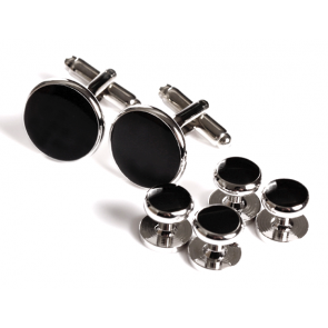 Stud Set Botones de Esmoquin y Gemelos Sterling Plated and Black Onix