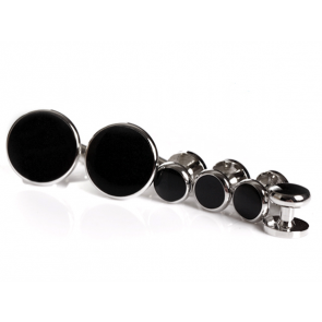 Stud Set Botones de Esmoquin y Gemelos Sterling Plated and Black Onix