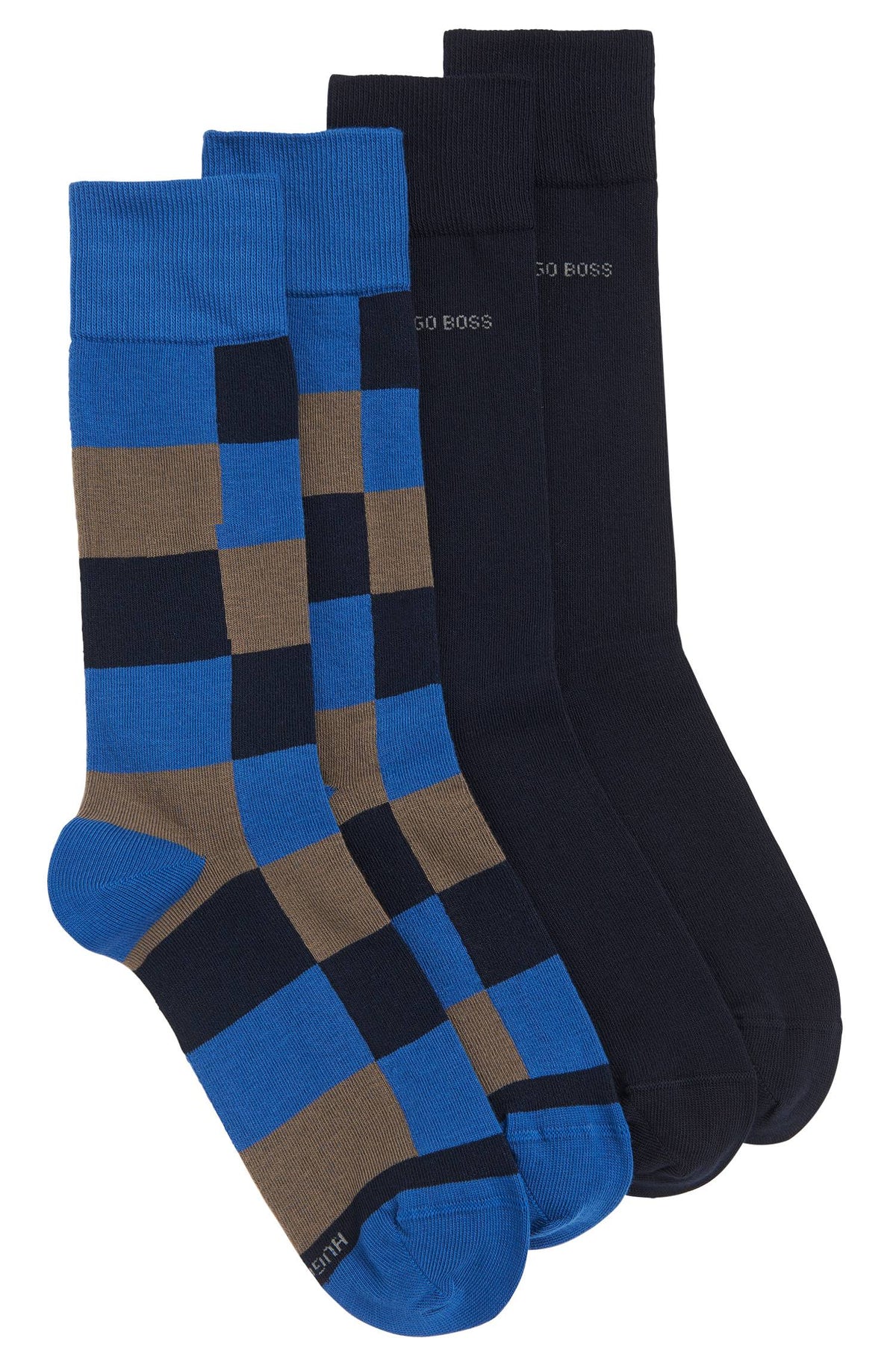 Twopack Hugo Boss Calcetines RS Design Tonos Azules y Marron Ajedrez y Liso Talla 39-42