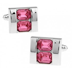 Wedding Double Pink Crystal Cufflinks