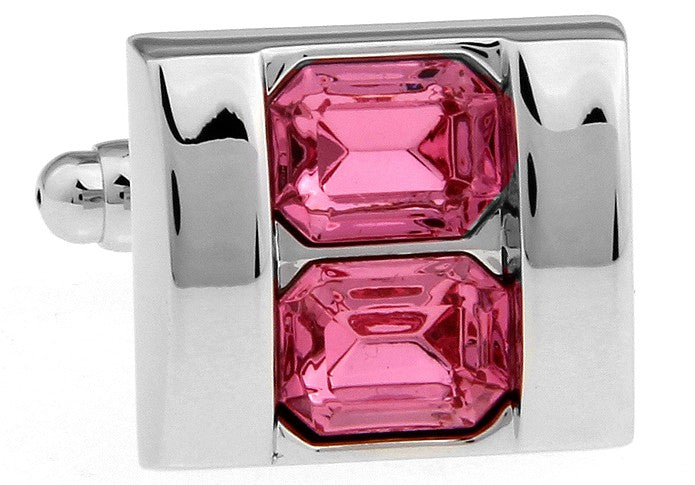 Wedding Double Pink Crystal Cufflinks