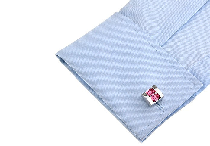 Wedding Double Pink Crystal Cufflinks