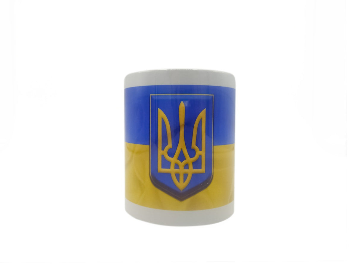 Taza de café con bandera ucrania y escudo del tridente de ucrania - 350ml
