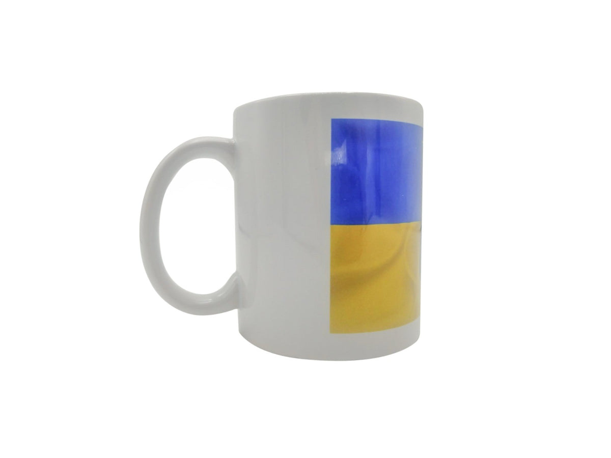 Taza de café con bandera ucrania y escudo del tridente de ucrania - 350ml