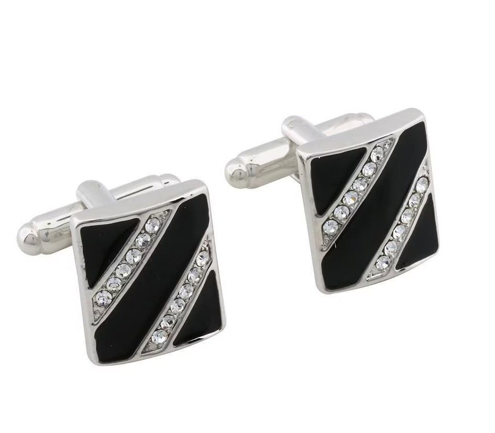 Gemelos para Boda Black Crystal Stripes Cufflinks