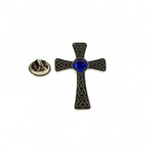 Pin de Solapa Cruz Celta Gema Azul 35x25mm