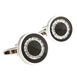 Gemelos para camisa Wedding Rounded Black Crystal 01