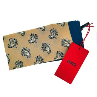 Pañuelo de Bolsillo HUGO de Seda Pura Cashmere Marino y Crema 33x33 cm - Gemelolandia