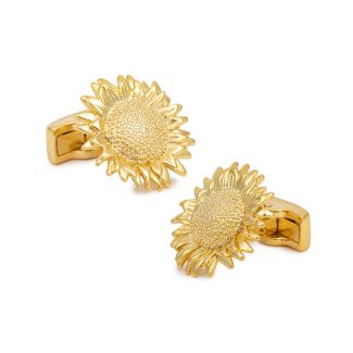 Gemelos de Camisa Girasol Plata Bañada en Oro 15mm - Gemelolandia