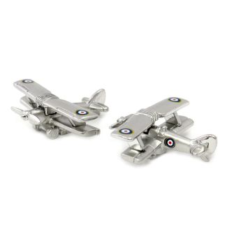 Gemelos para camisa Avion Biplano 3D con Escarapela RAF