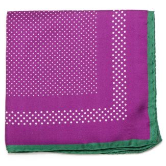 Pañuelo de traje Ox & Bull Purple Dotted Silk Pocket with Green Trim 01