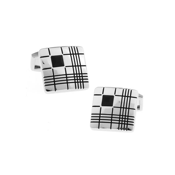 Gemelos para camisa Wedding Stripes in Square in Black 01