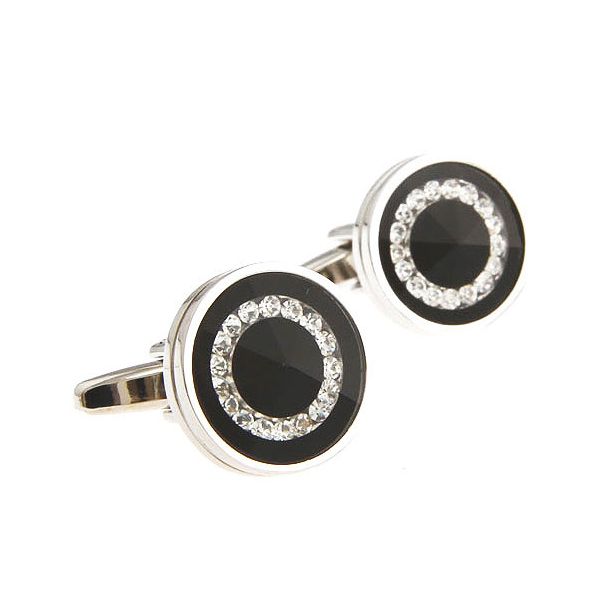 Gemelos para camisa Wedding Rounded Black Crystal 01