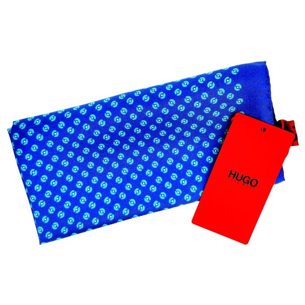 Pañuelo de Bolsillo HUGO de Seda Pura Azul Estampado 33x33 cm - Gemelolandia