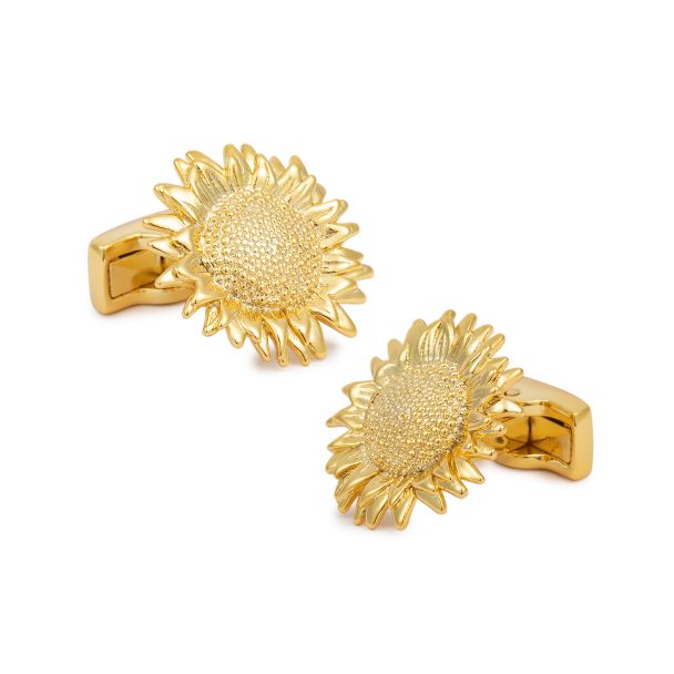 Gemelos de Camisa Girasol Plata 925 Bañada en Oro 15mm - Gemelolandia