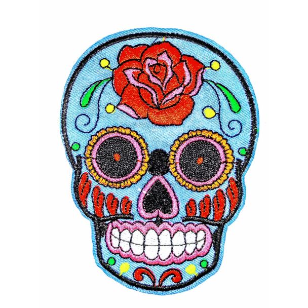 Parche Termoadhesivo Calavera Mexicana Azul 10x7,5cm 01