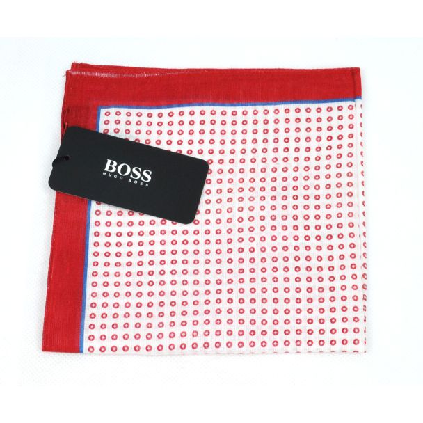 Pañuelo de Bolsillo Pocket Square Lino Hugo Boss Dotted Red White 01