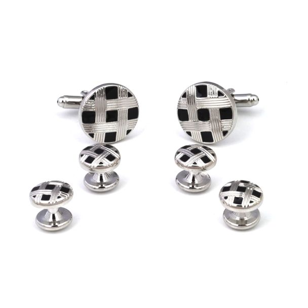 Stud Set Botones de Esmoquin y Gemelos Black and Steel Stripes 01