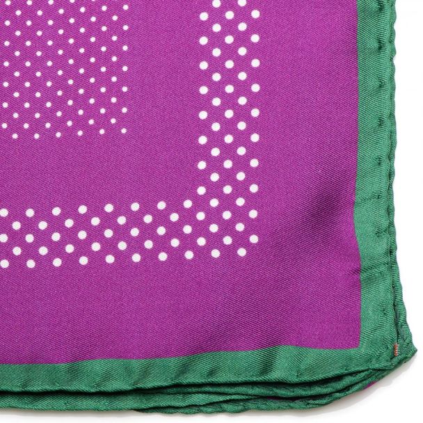 Pañuelo de traje Ox & Bull Purple Dotted Silk Pocket with Green Trim 03