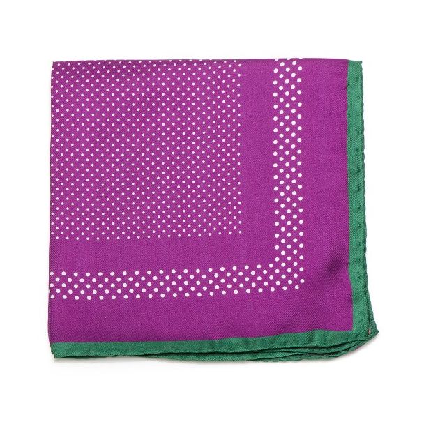 Pañuelo de traje Ox & Bull Purple Dotted Silk Pocket with Green Trim 01